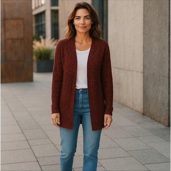 Maurices Burgundy Open Front Knit Cardigan Sweater Size S - Picture 2 of 8